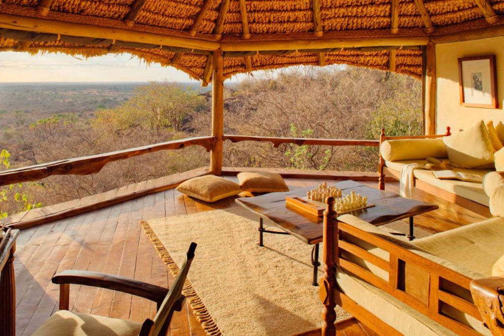 playing chess outside with a safari view